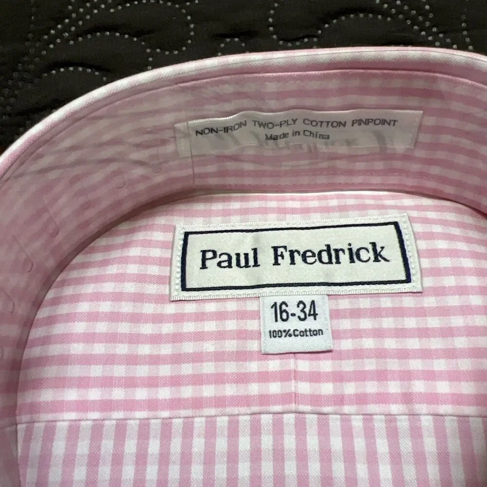 Paul Fredrick Non-Iron Two Ply Cotton Pinpoint Pink Shirt Monogrammed EDE 16-34